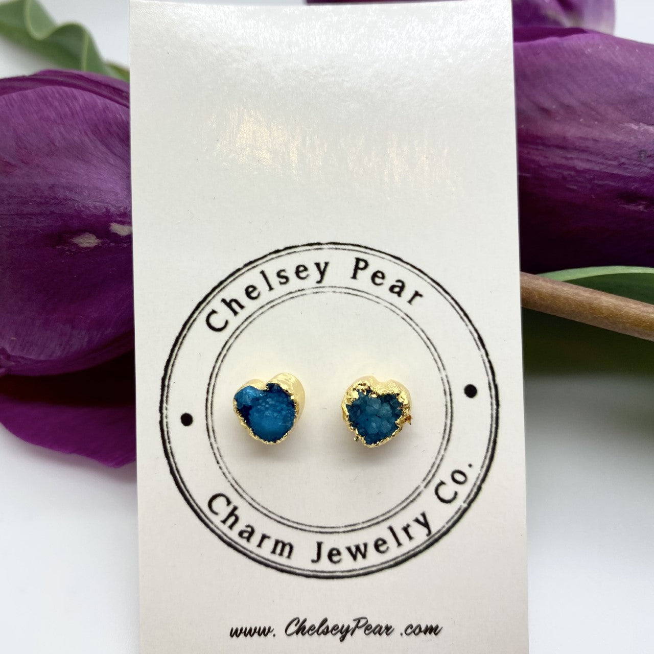 One-of-a-Kind Raw Gemstone Earrings, Blue Heart