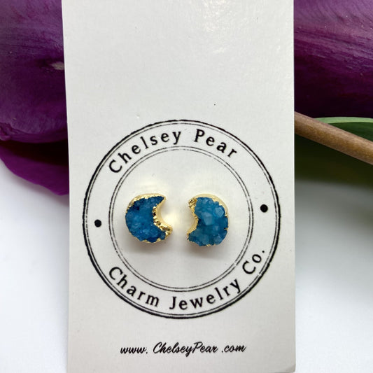 One-of-a-Kind Raw Gemstone Earrings, Blue Moons