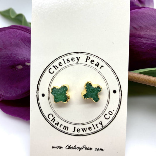 One-of-a-Kind Raw Gemstone Earrings, Emerald X